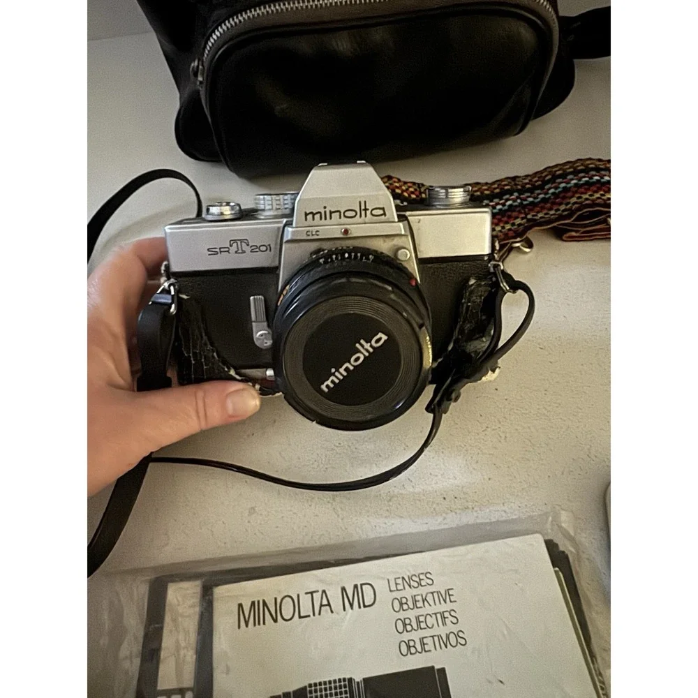 -MINOLTA SRT 101 FILM CAMERA WITH MINOLTA MC ROKKOR-PF 58mm, Manual & Access